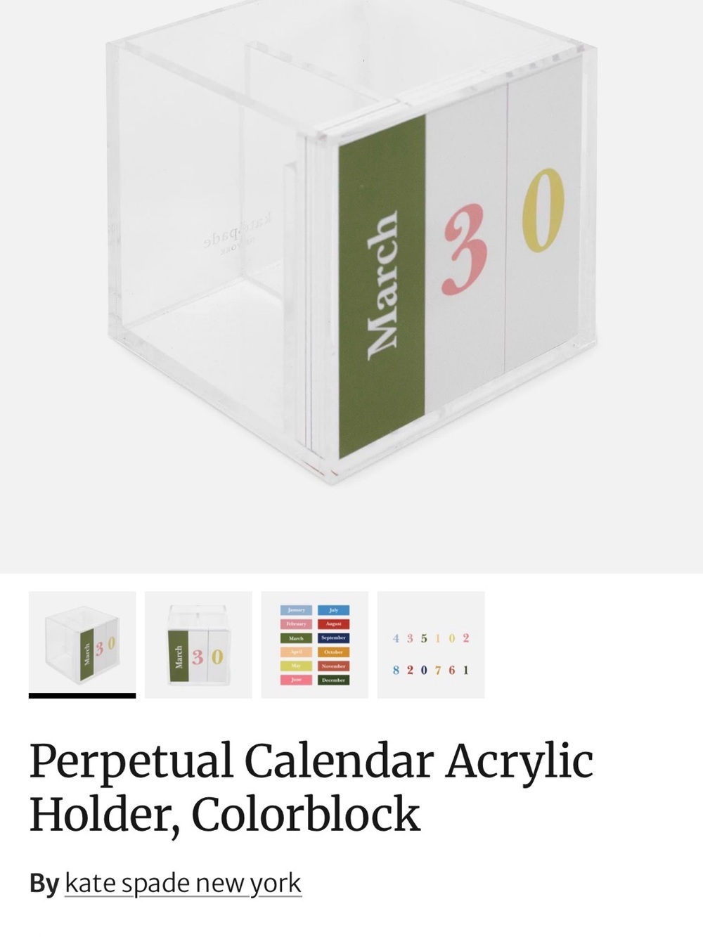 kate spade Clear Acrylic Perpetual Calendar - White & Green Colorblock